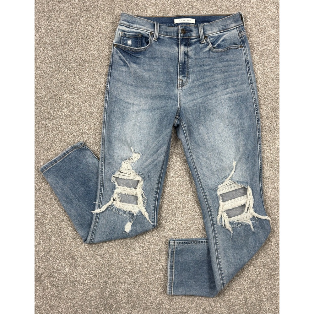 Eunina Jeans Womens 7 High Rise Straight Juniors Distressed Ripped Stretch